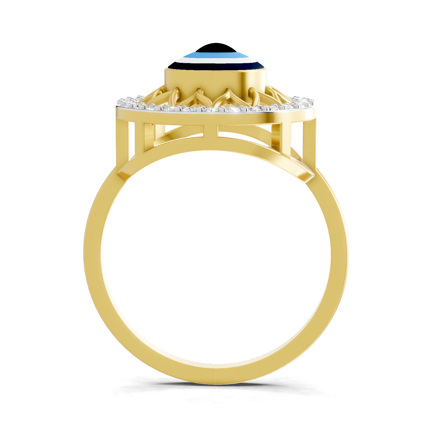 Lab Grown Diamond Ring 0.28 Carat IGI Certified Round Shape 925 Sterling Silver Gold Plated Evil Eye Ring