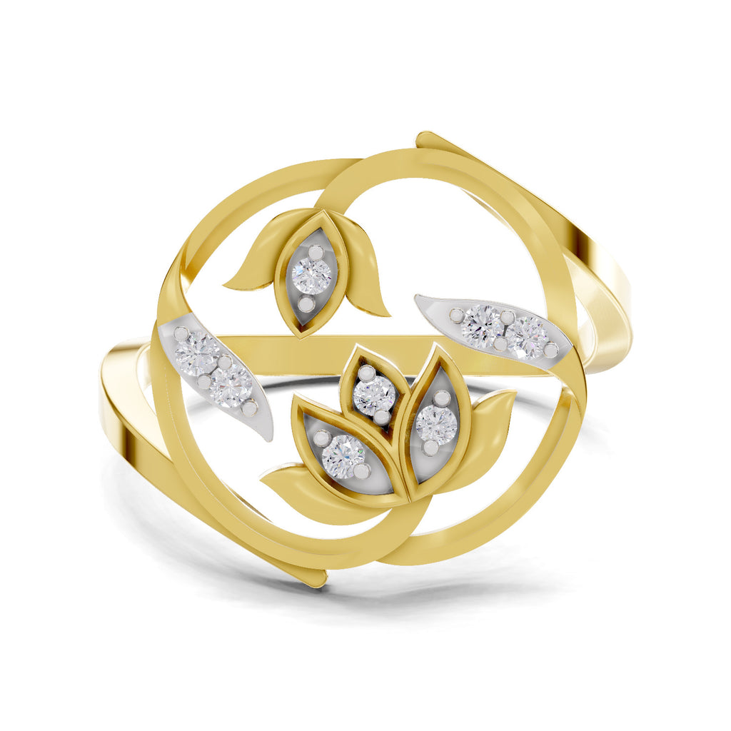 Lab Grown Diamond Ring 0.09 Carat Round Shape 925 Sterling Silver Yellow Gold Plated Lotus Ring