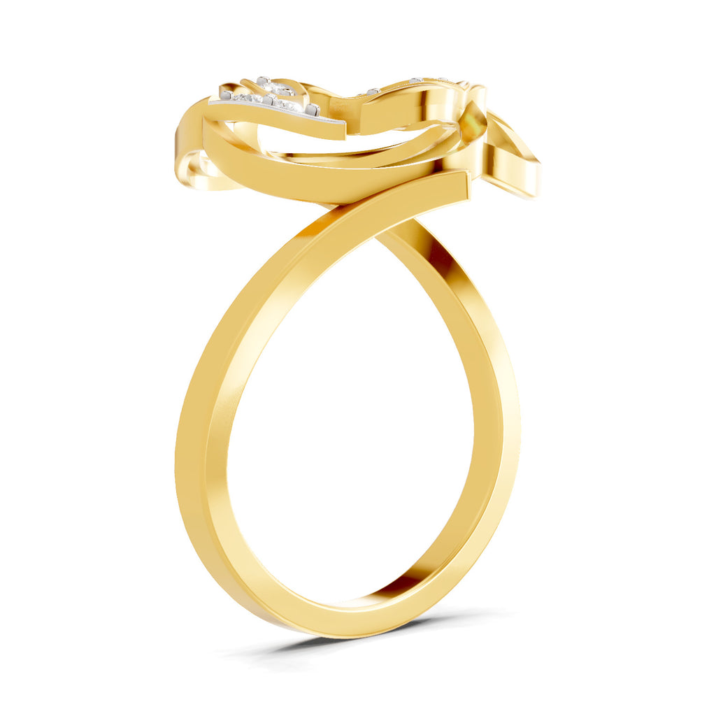 Lab Grown Diamond Ring 0.09 Carat Round Shape 925 Sterling Silver Yellow Gold Plated Lotus Ring