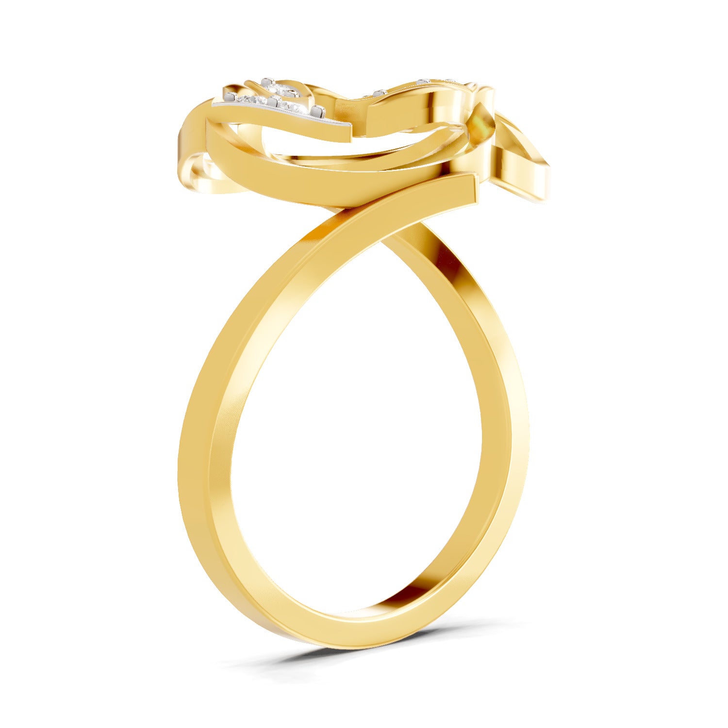 Lab Grown Diamond Ring 0.09 Carat Round Shape 925 Sterling Silver Yellow Gold Plated Lotus Ring