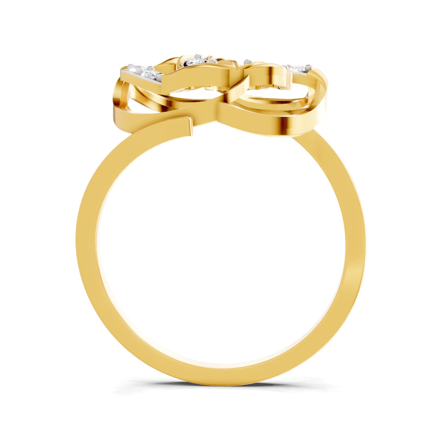Lab Grown Diamond Ring 0.09 Carat Round Shape 925 Sterling Silver Yellow Gold Plated Lotus Ring