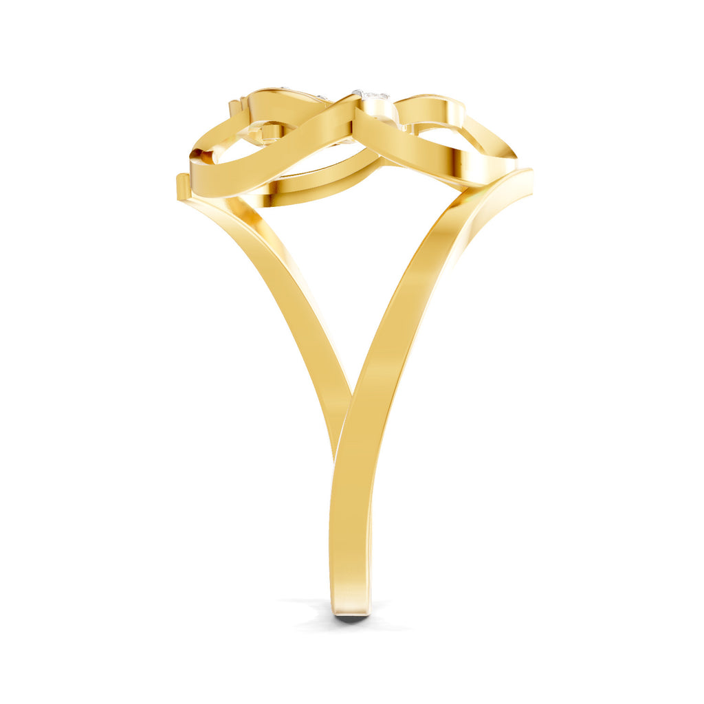 Lab Grown Diamond Ring 0.09 Carat Round Shape 925 Sterling Silver Yellow Gold Plated Lotus Ring