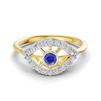 Lab Grown Diamond Ring 0.24 Carat IGI Certified Round Shape 925 Sterling Silver Gold Plated Evil Eye Ring