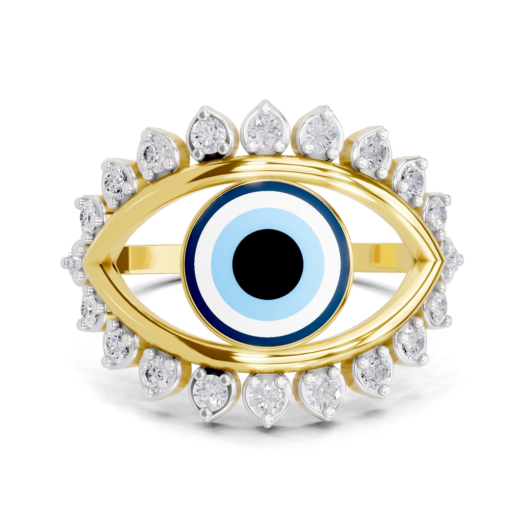 Lab Grown Diamond Ring 0.36 Carat IGI Certified Round Shape 925 Sterling Silver Gold Plated Evil Eye Ring