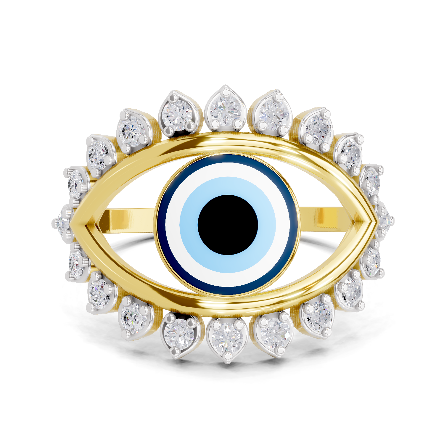 Lab Grown Diamond Ring 0.36 Carat IGI Certified Round Shape 925 Sterling Silver Gold Plated Evil Eye Ring