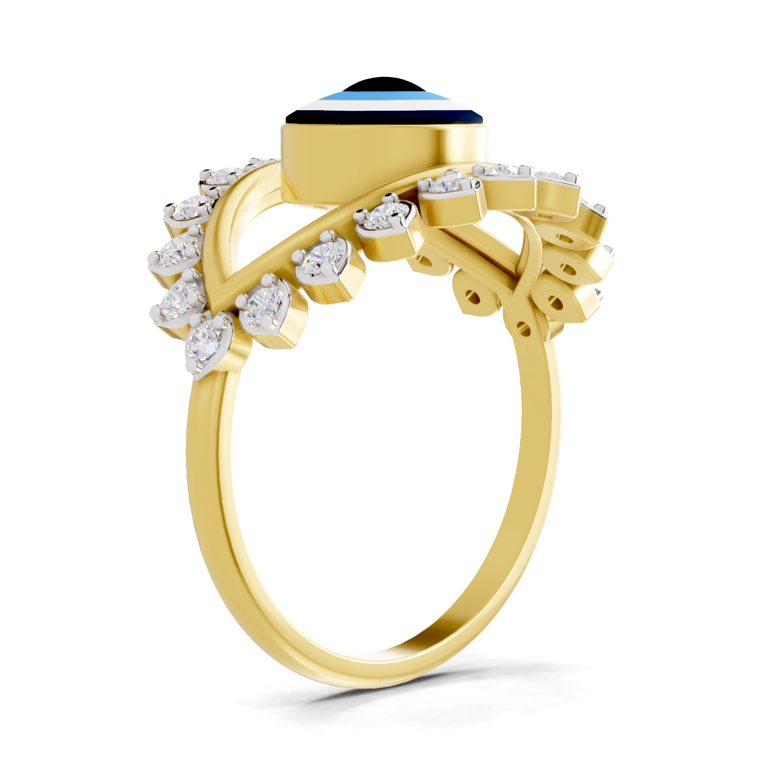 Lab Grown Diamond Ring 0.36 Carat IGI Certified Round Shape 925 Sterling Silver Gold Plated Evil Eye Ring