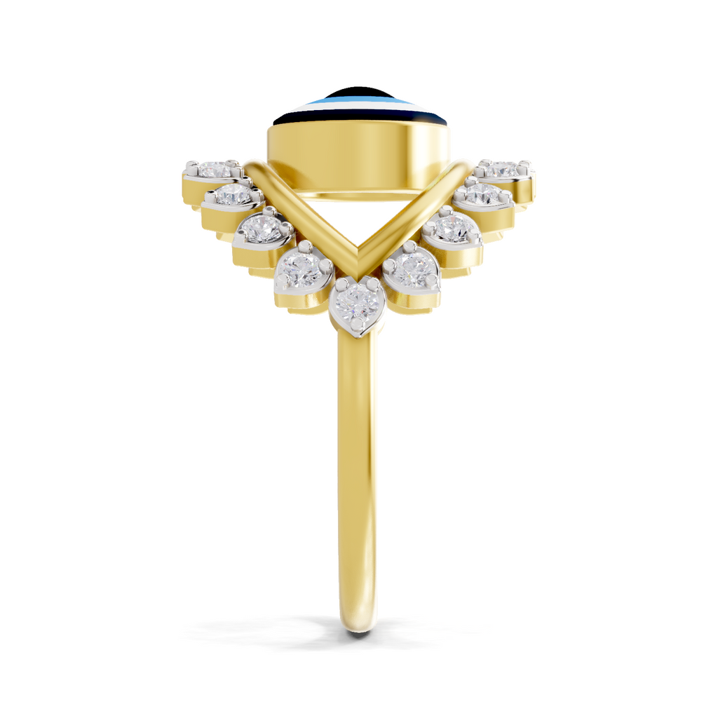 Lab Grown Diamond Ring 0.36 Carat IGI Certified Round Shape 925 Sterling Silver Gold Plated Evil Eye Ring