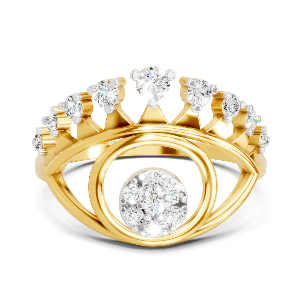 Lab Grown Diamond Ring 0.37 Carat IGI Certified Round Shape 925 Sterling Silver Gold Plated Evil Eye Ring