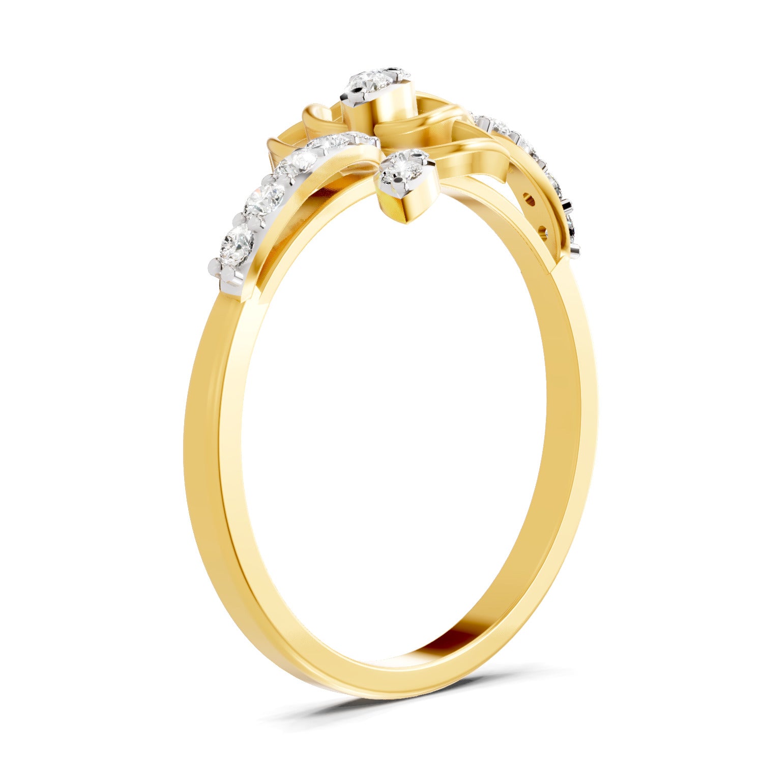 Lab Grown Diamond Ring 0.18 Carat IGI Certified Round Shape 925 Sterling Silver Yellow Gold Plated Lotus Ring