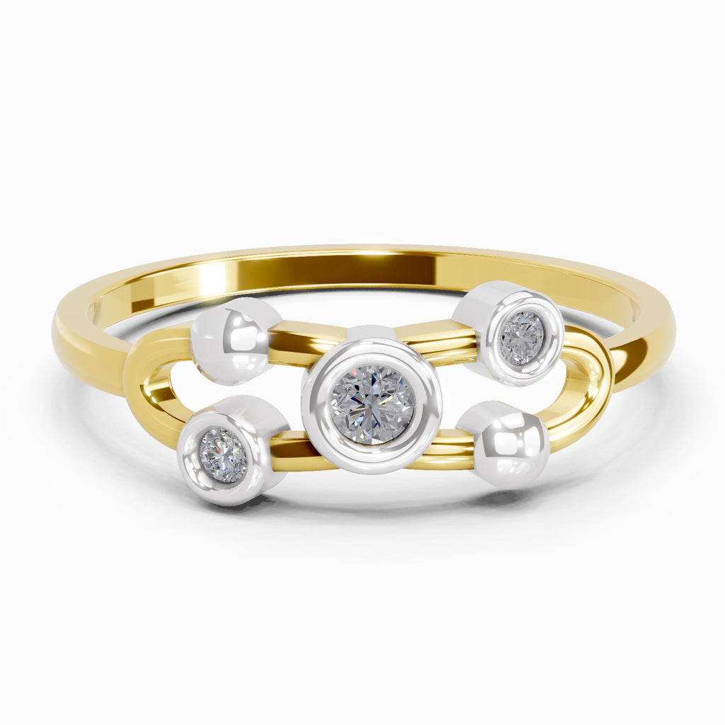 Lab Grown Diamond Ring 0.11 Carat IGI Certified Round Shape 925 Sterling Silver Yellow Gold Plated 3 Stone Ring