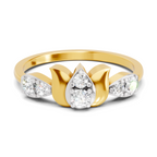 Lab Grown Diamond Ring 0.3 Carat IGI Certified Round Shape F-G VS Quality| 925 Sterling Silver Gold Plated Lotus Ring