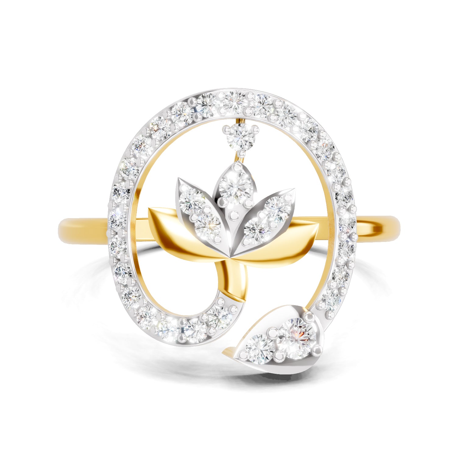 Lab Grown Diamond Ring 0.4 Carat IGI Certified Round Shape 925 Sterling Silver Gold Plated Lotus Ring