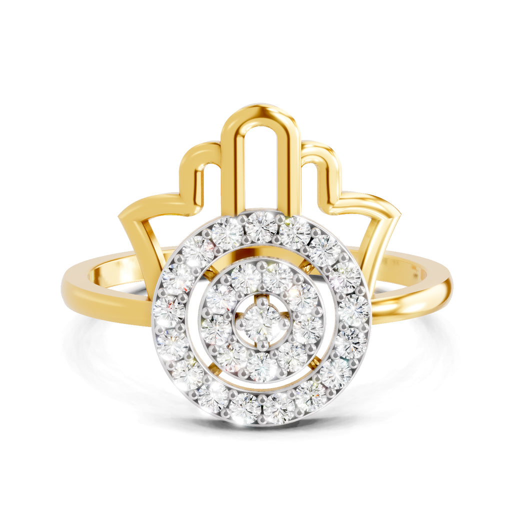 Lab Grown Diamond Ring 0.29 Carat IGI Certified Round Shape 925 Sterling Silver Gold Plated Hamsa Hand Ring
