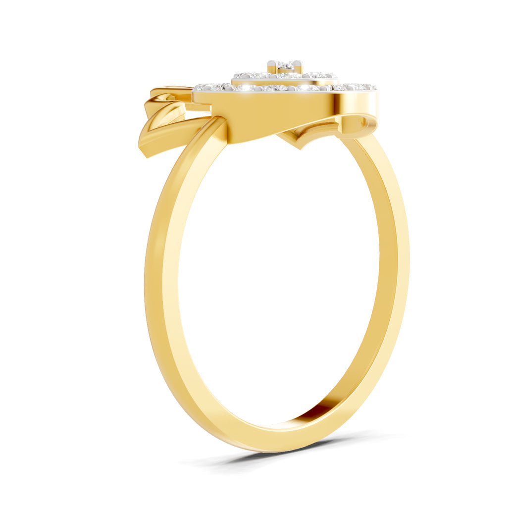Lab Grown Diamond Ring 0.29 Carat IGI Certified Round Shape 925 Sterling Silver Gold Plated Hamsa Hand Ring