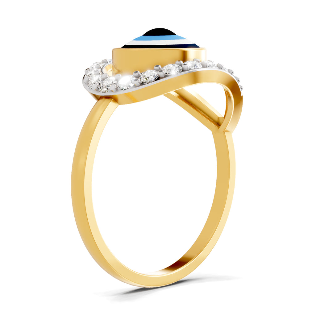 Lab Grown Diamond Ring 0.34 Carat IGI Certified Round Shape 925 Sterling Silver Gold Plated Evil Eye Ring