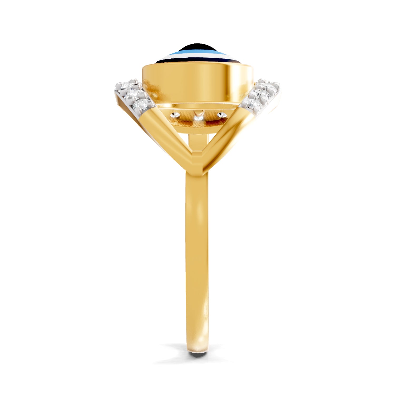 Lab Grown Diamond Ring 0.34 Carat IGI Certified Round Shape 925 Sterling Silver Gold Plated Evil Eye Ring