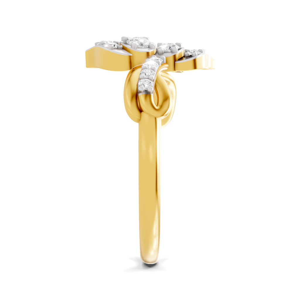 Lab Grown Diamond Ring 0.28 Carat IGI Certified Round Shape 925 Sterling Silver Gold Plated Lotus Ring