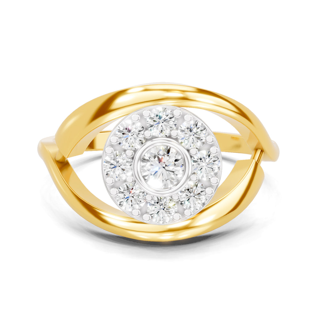 Lab Grown Diamond Ring 0.72 Carat IGI Certified Round Shape 925 Sterling Silver Gold Plated Evil Eye Ring
