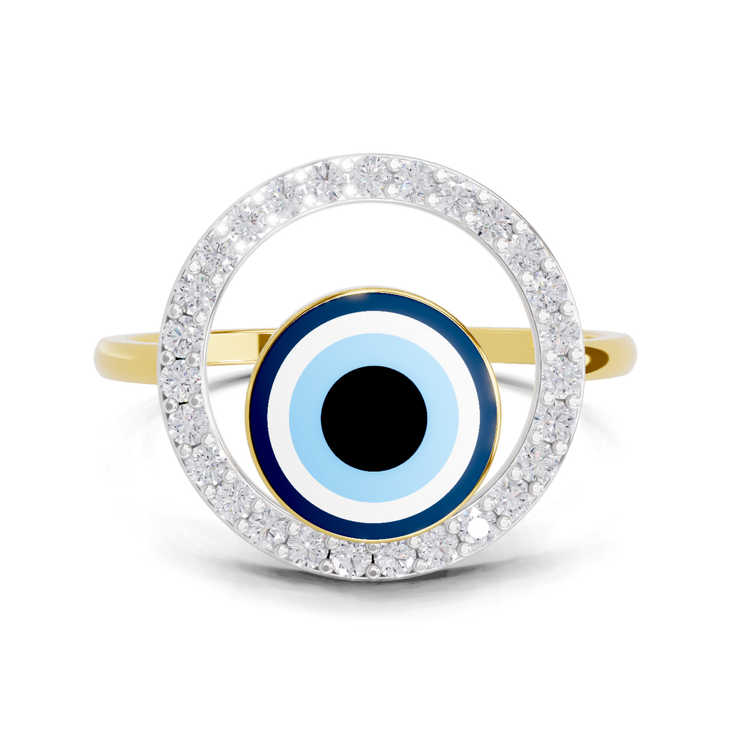 Lab Grown Diamond Ring 0.2 Carat IGI Certified Round Shape 925 Sterling Silver Gold Plated Evil Eye Ring