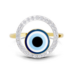 Lab Grown Diamond Ring 0.2 Carat IGI Certified Round Shape 925 Sterling Silver Gold Plated Evil Eye Ring