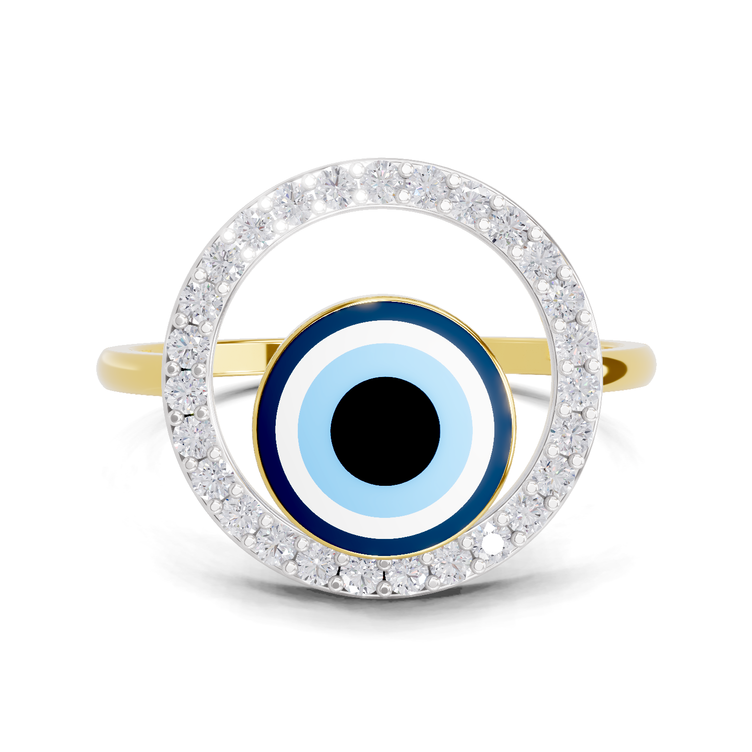 Lab Grown Diamond Ring 0.2 Carat IGI Certified Round Shape 925 Sterling Silver Gold Plated Evil Eye Ring