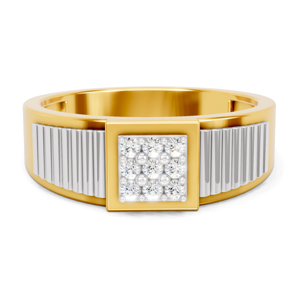 Lab Grown Diamond Ring For Men 0.14 Carat IGI Certified Round Shape 925 Sterling Silver Gold Plated Cluster Ring
