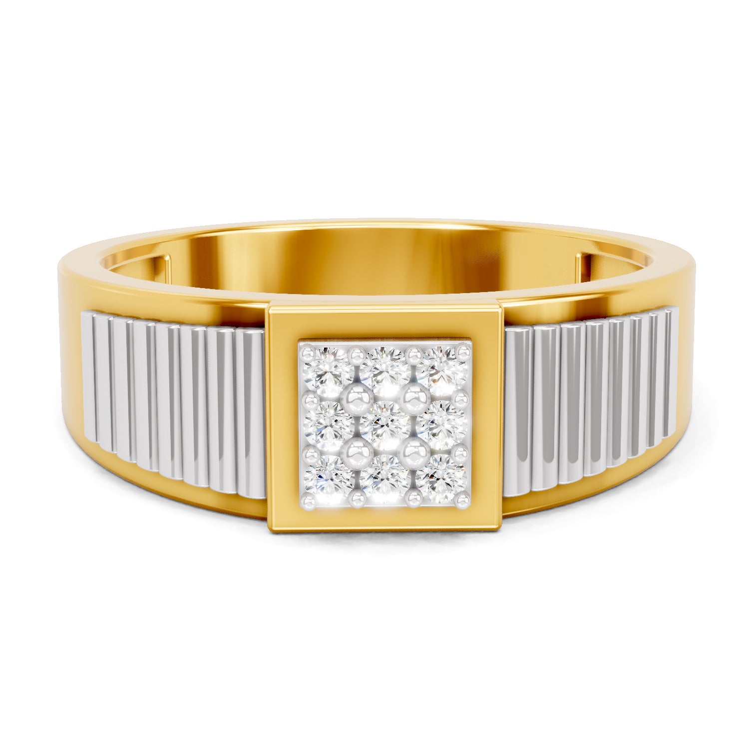 Lab Grown Diamond Ring For Men 0.14 Carat IGI Certified Round Shape 925 Sterling Silver Gold Plated Cluster Ring