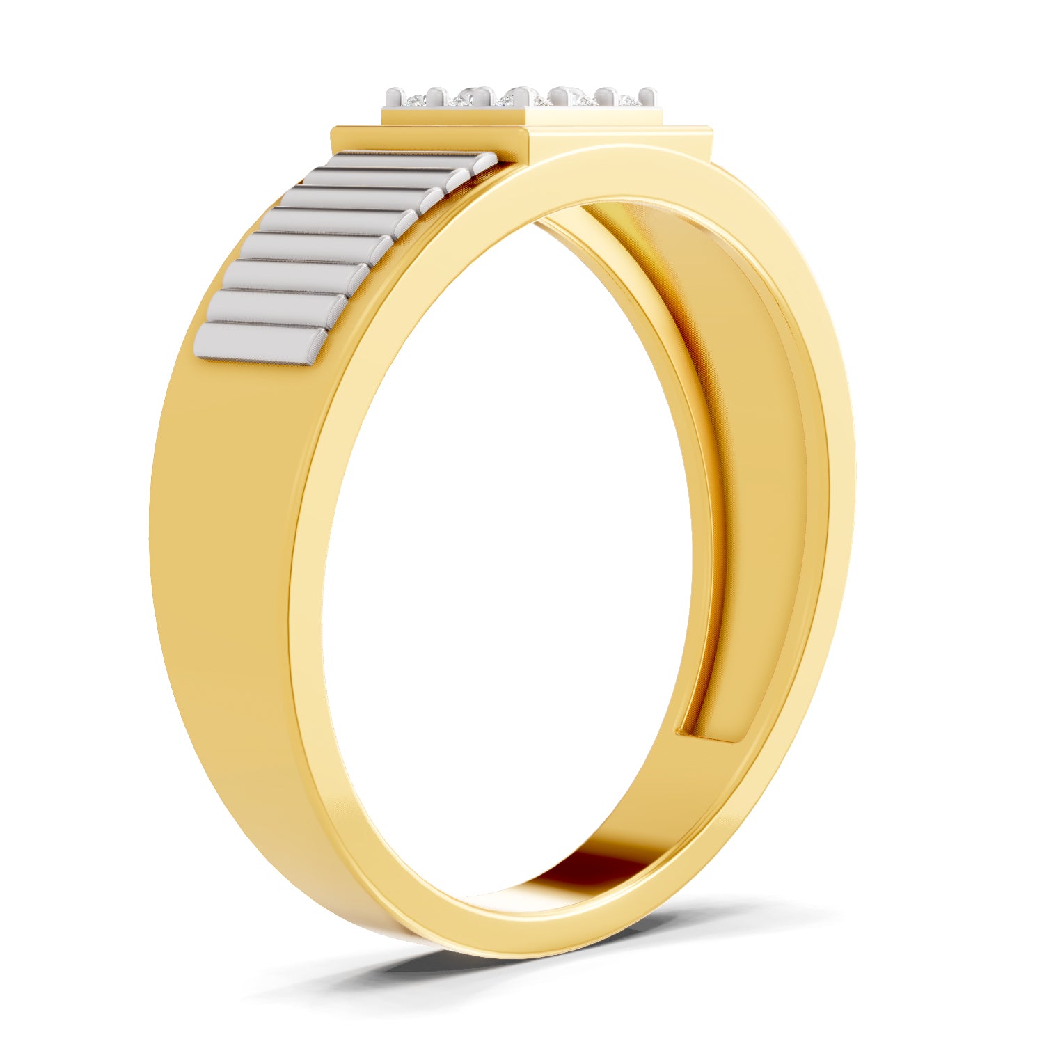 Lab Grown Diamond Ring For Men 0.14 Carat IGI Certified Round Shape 925 Sterling Silver Gold Plated Cluster Ring