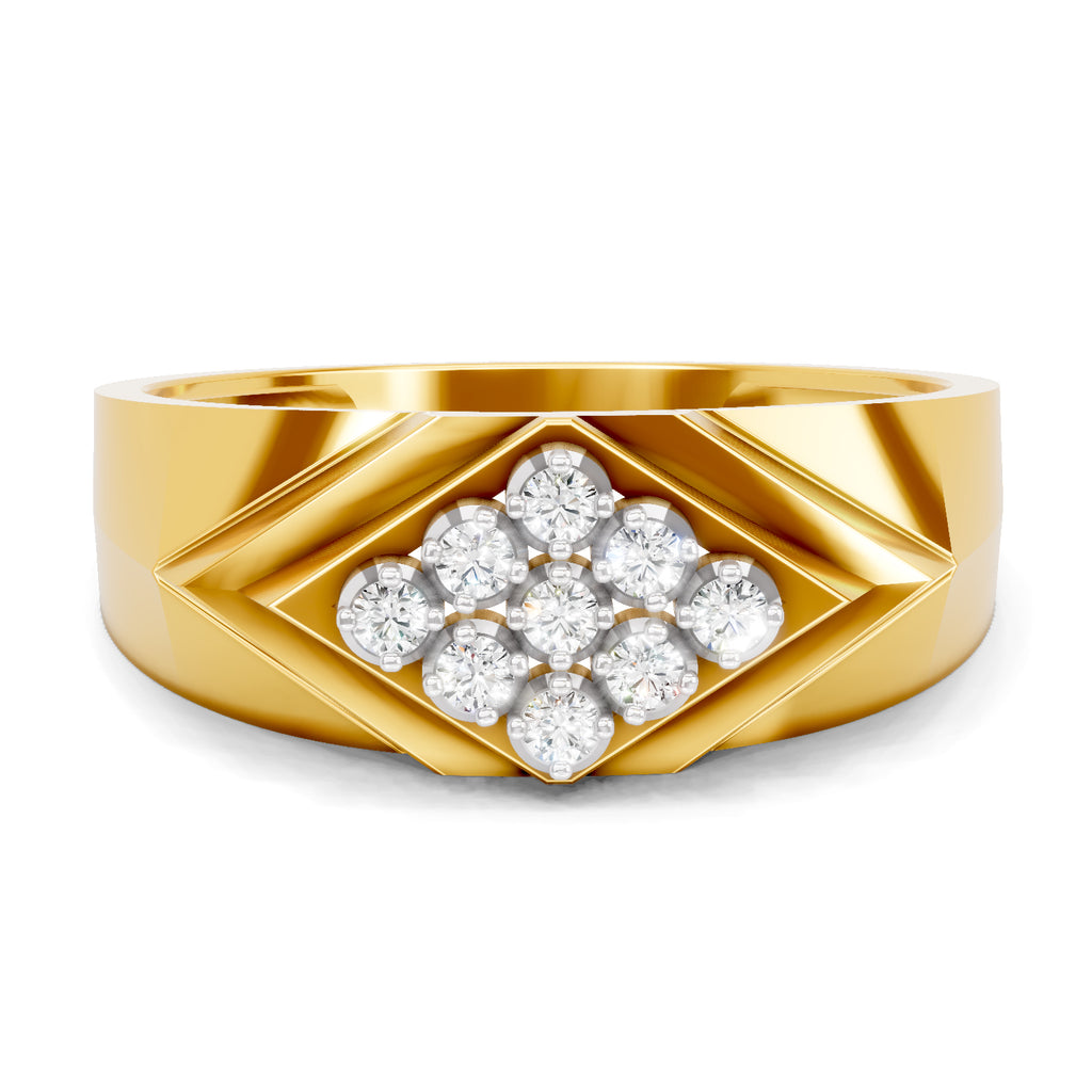 Lab Grown Diamond Ring For Men 0.2 Carat IGI Certified Round Shape 925 Sterling Silver Gold Plated Fashion Ring