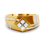 Lab Grown Diamond Ring For Men 0.1 Carat IGI Certified Round Shape F-G VS Quality | 925 Sterling Silver Gold Plated Diamond Square Ring