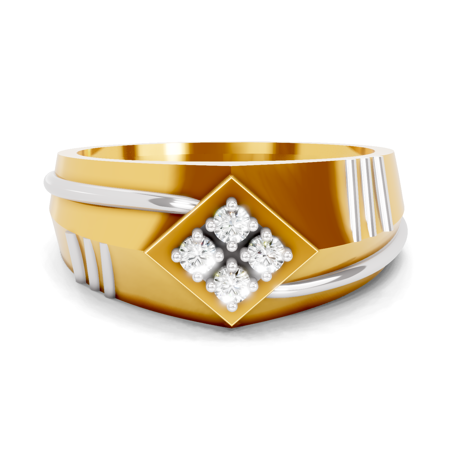 Lab Grown Diamond Ring For Men 0.1 Carat IGI Certified Round Shape F-G VS Quality | 925 Sterling Silver Gold Plated Diamond Square Ring
