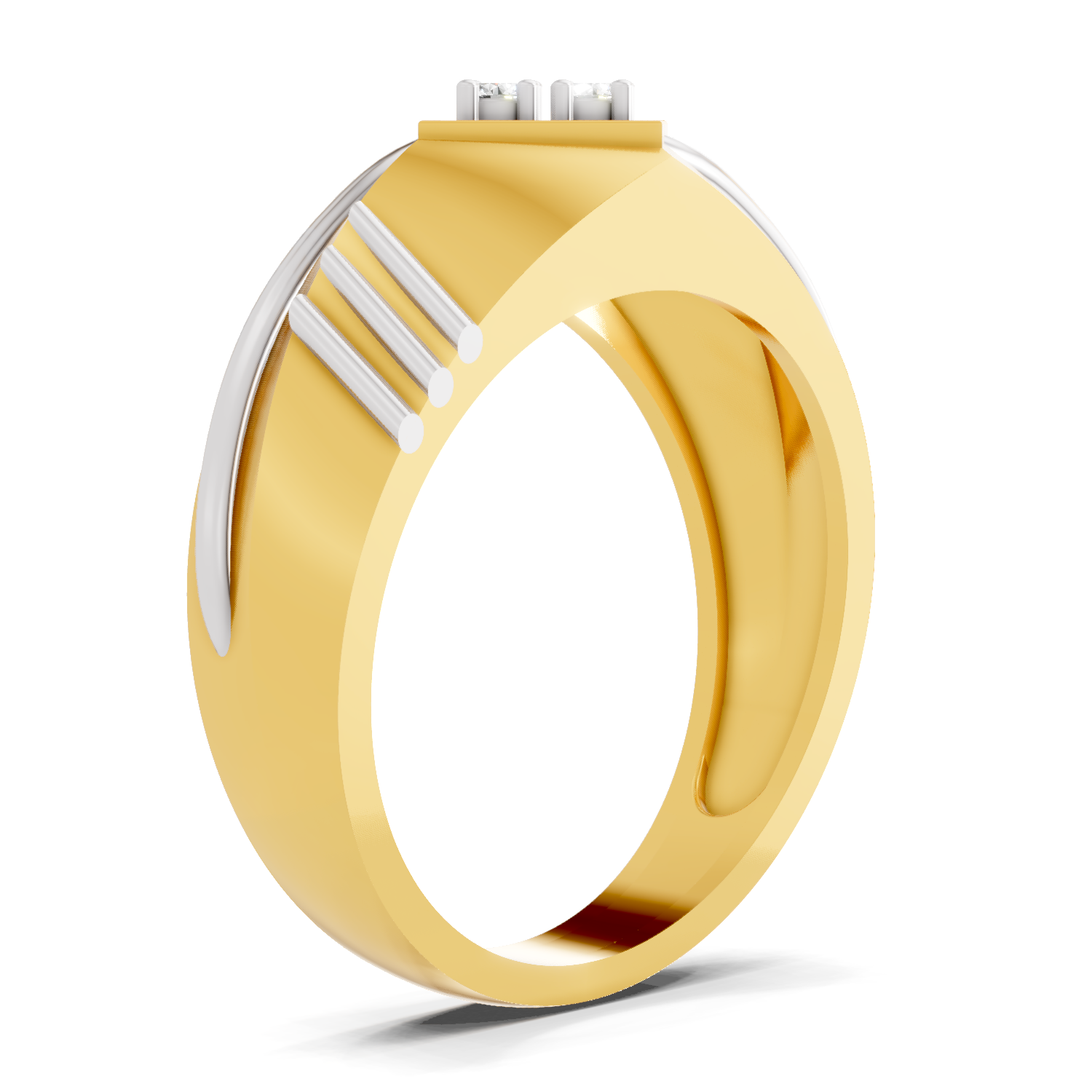 Lab Grown Diamond Ring For Men 0.1 Carat IGI Certified Round Shape F-G VS Quality | 925 Sterling Silver Gold Plated Diamond Square Ring