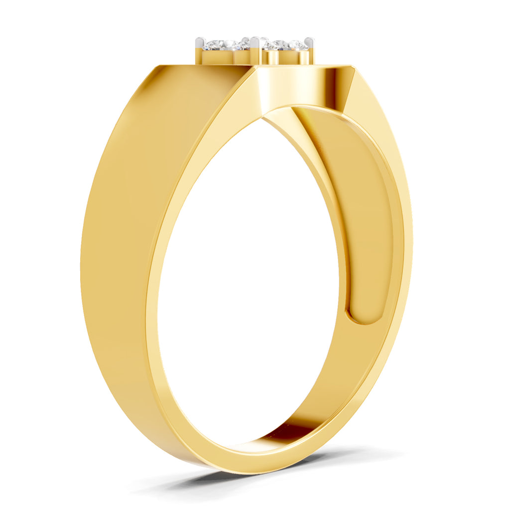 Lab Grown Diamond Ring For Men 0.14 Carat IGI Certified Round Shape 925 Sterling Silver Gold Plated Fashion Ring