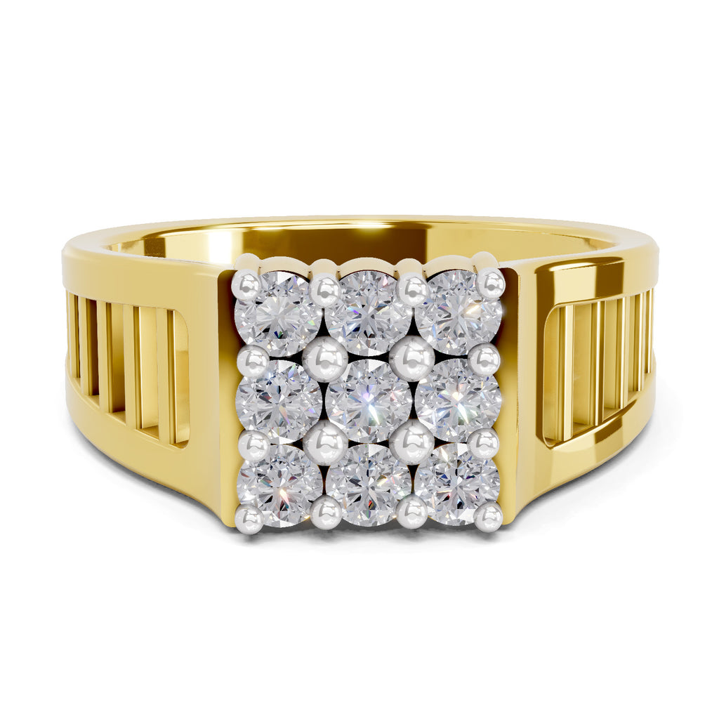 Lab Grown Diamond Ring For Men 0.41 Carat IGI Certified Round Shape 925 Sterling Silver Gold Plated Fashion Ring