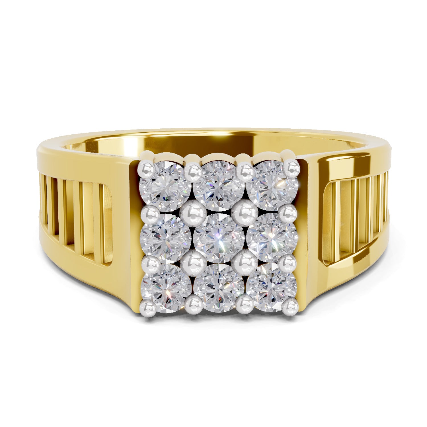 Lab Grown Diamond Ring For Men 0.41 Carat IGI Certified Round Shape 925 Sterling Silver Gold Plated Fashion Ring