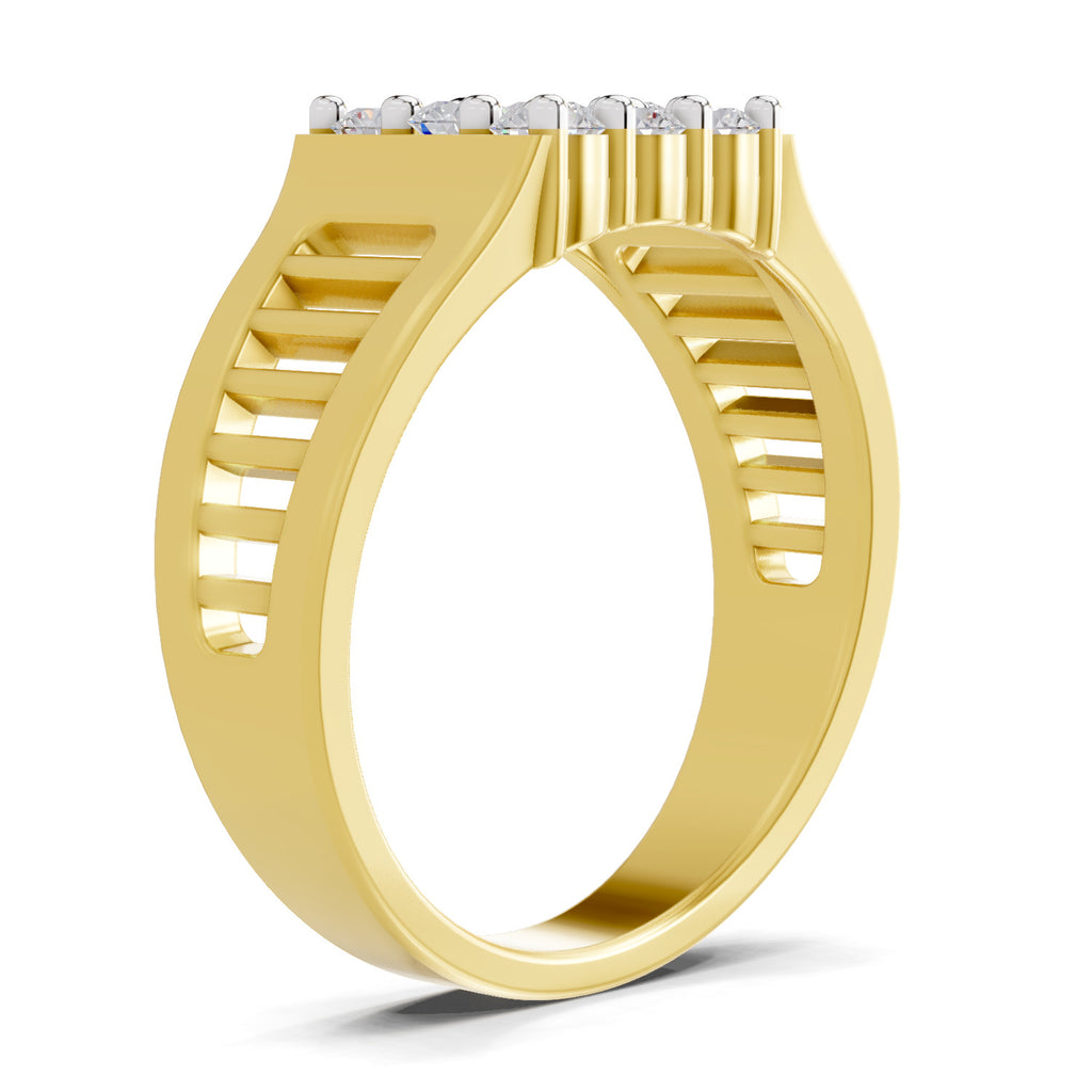 Lab Grown Diamond Ring For Men 0.41 Carat IGI Certified Round Shape 925 Sterling Silver Gold Plated Fashion Ring