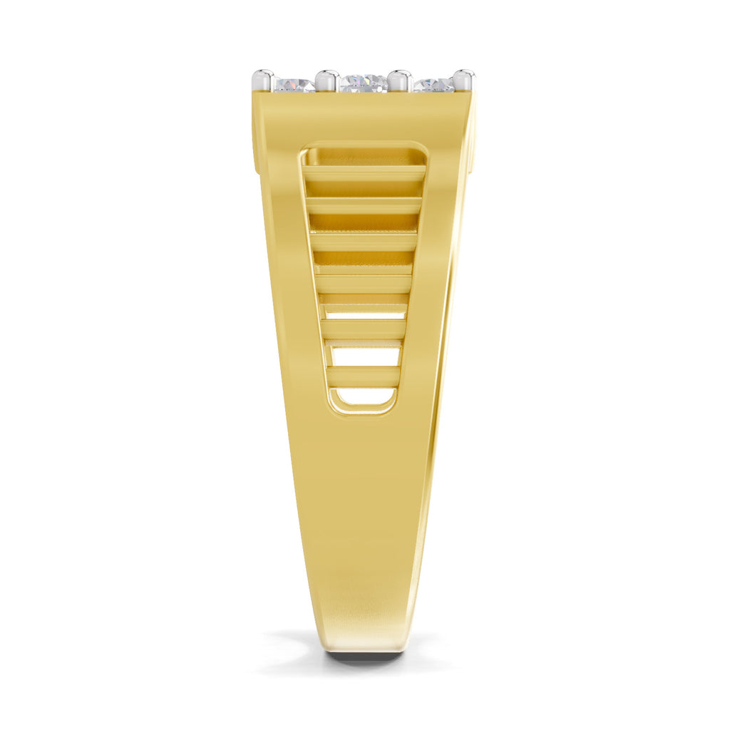 Lab Grown Diamond Ring For Men 0.41 Carat IGI Certified Round Shape 925 Sterling Silver Gold Plated Fashion Ring