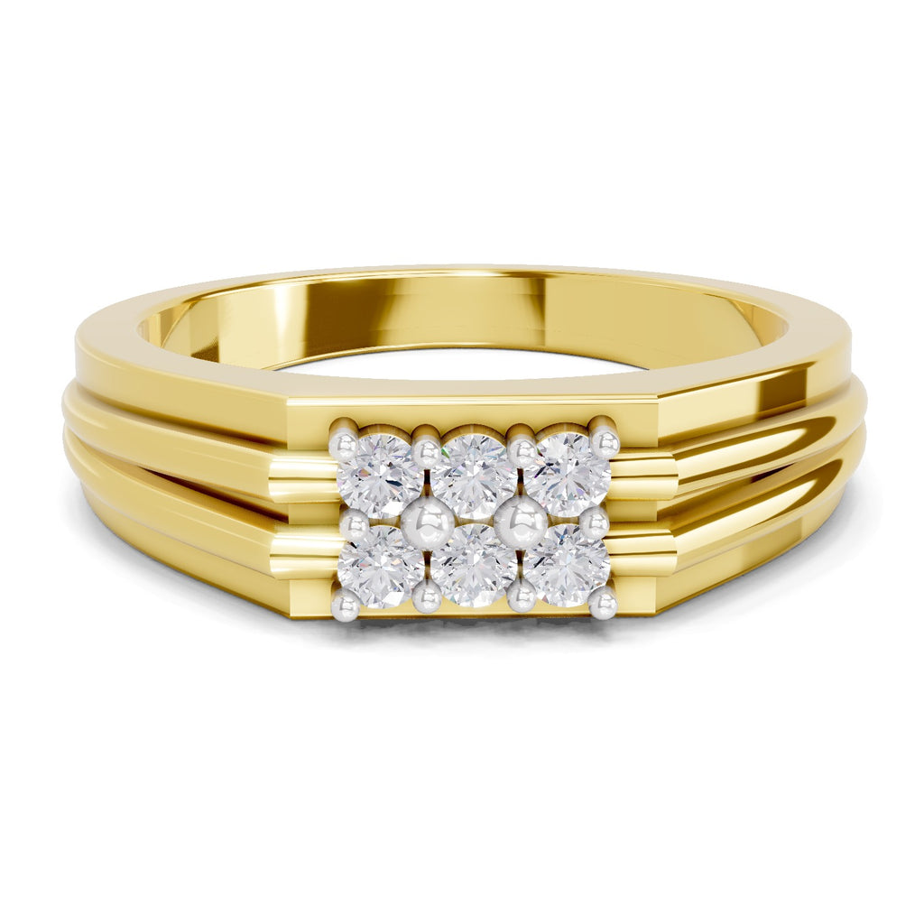 Lab Grown Diamond Ring For Men 0.32 Carat IGI Certified Round Shape 925 Sterling Silver Gold Plated Fashion Ring