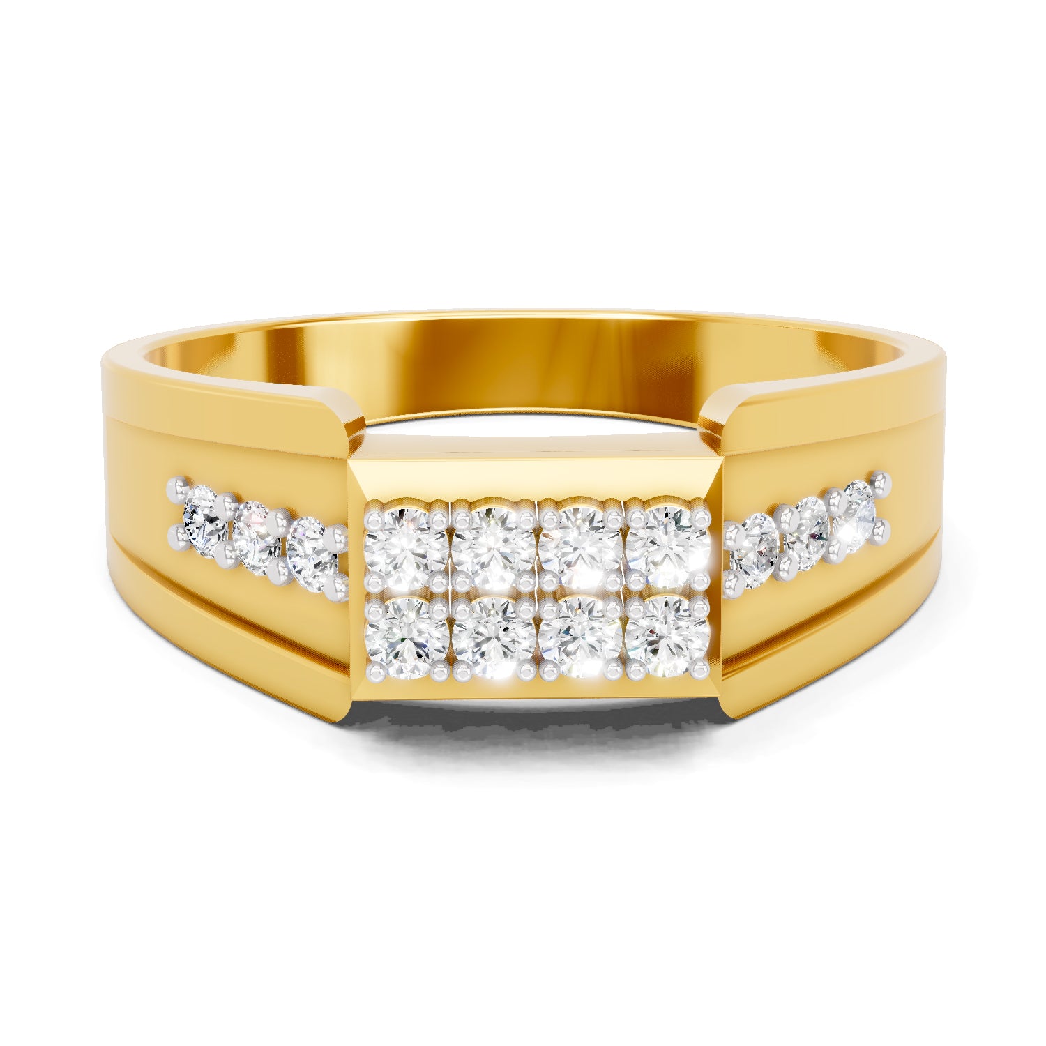 Lab Grown Diamond Ring For Men 0.35 Carat IGI Certified Round Shape 925 Sterling Silver Gold Plated Fashion Ring