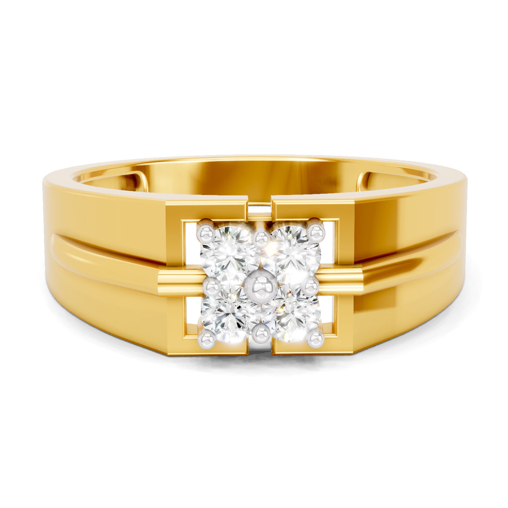 Lab Grown Diamond Ring For Men 0.24 Carat IGI Certified Round Shape 925 Sterling Silver Gold Plated Four Stone Ring