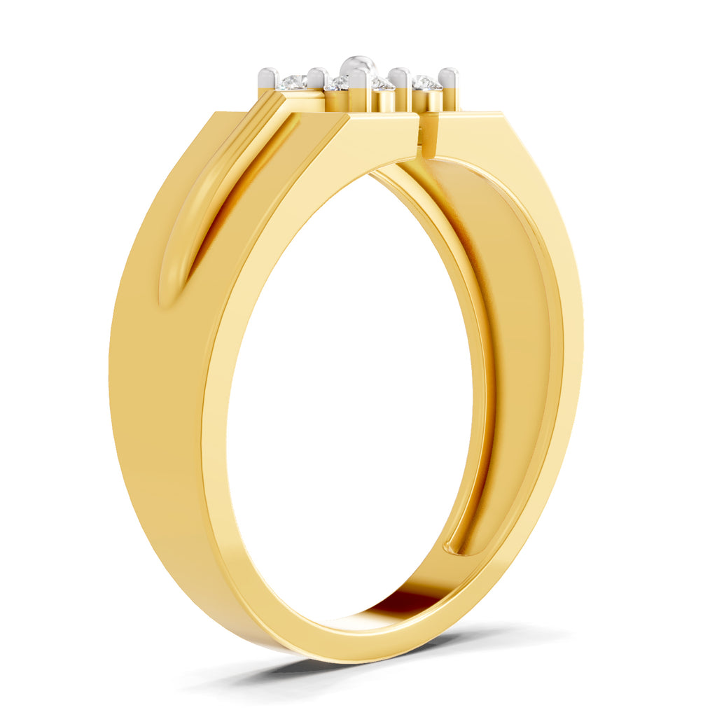 Lab Grown Diamond Ring For Men 0.24 Carat IGI Certified Round Shape 925 Sterling Silver Gold Plated Four Stone Ring