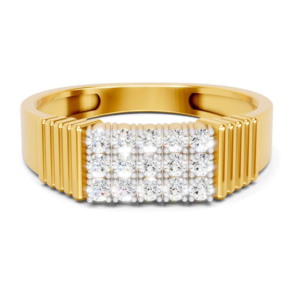 Lab Grown Diamond Ring For Men 0.38 Carat IGI Certified Round Shape 925 Sterling Silver Gold Plated Fashion Ring