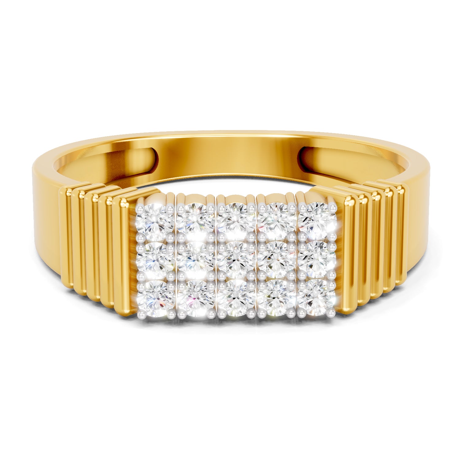 Lab Grown Diamond Ring For Men 0.38 Carat IGI Certified Round Shape 925 Sterling Silver Gold Plated Fashion Ring