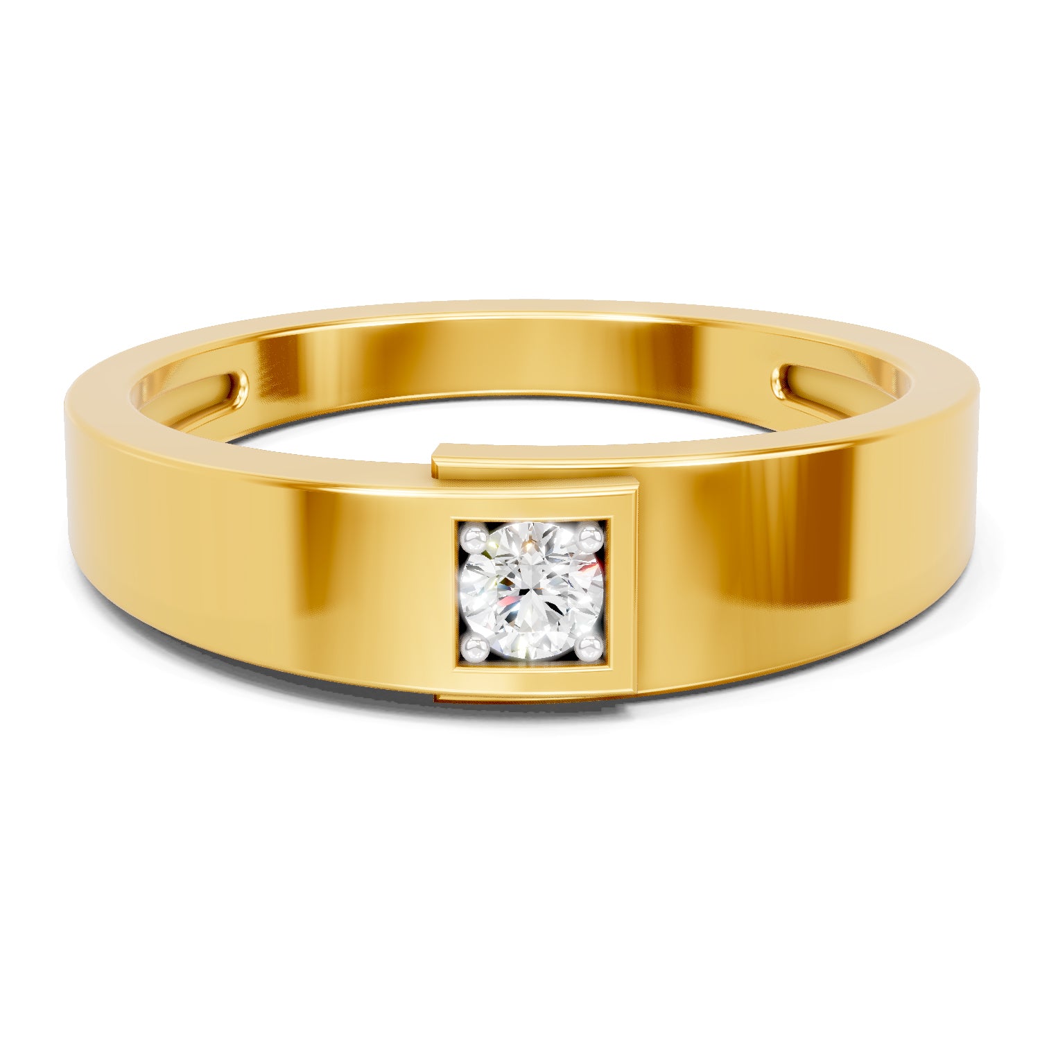 Lab Grown Diamond Ring For Men 0.08 Carat Round Shape 925 Sterling Silver Gold Plated Fashion Ring