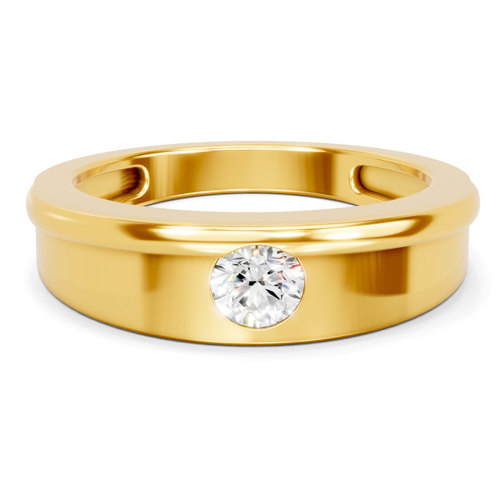 Lab Grown Diamond Ring For Men 0.25 Carat IGI Certified Round Shape 925 Sterling Silver Gold Plated Fashion Ring