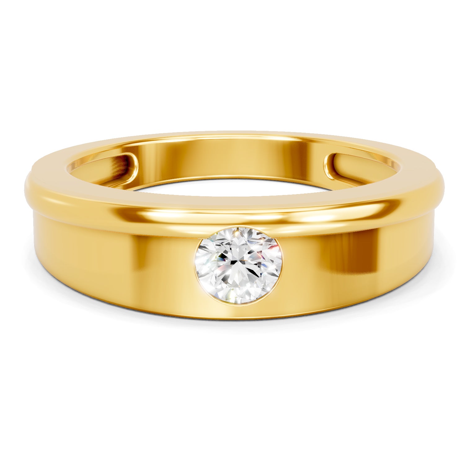 Lab Grown Diamond Ring For Men 0.25 Carat IGI Certified Round Shape 925 Sterling Silver Gold Plated Fashion Ring