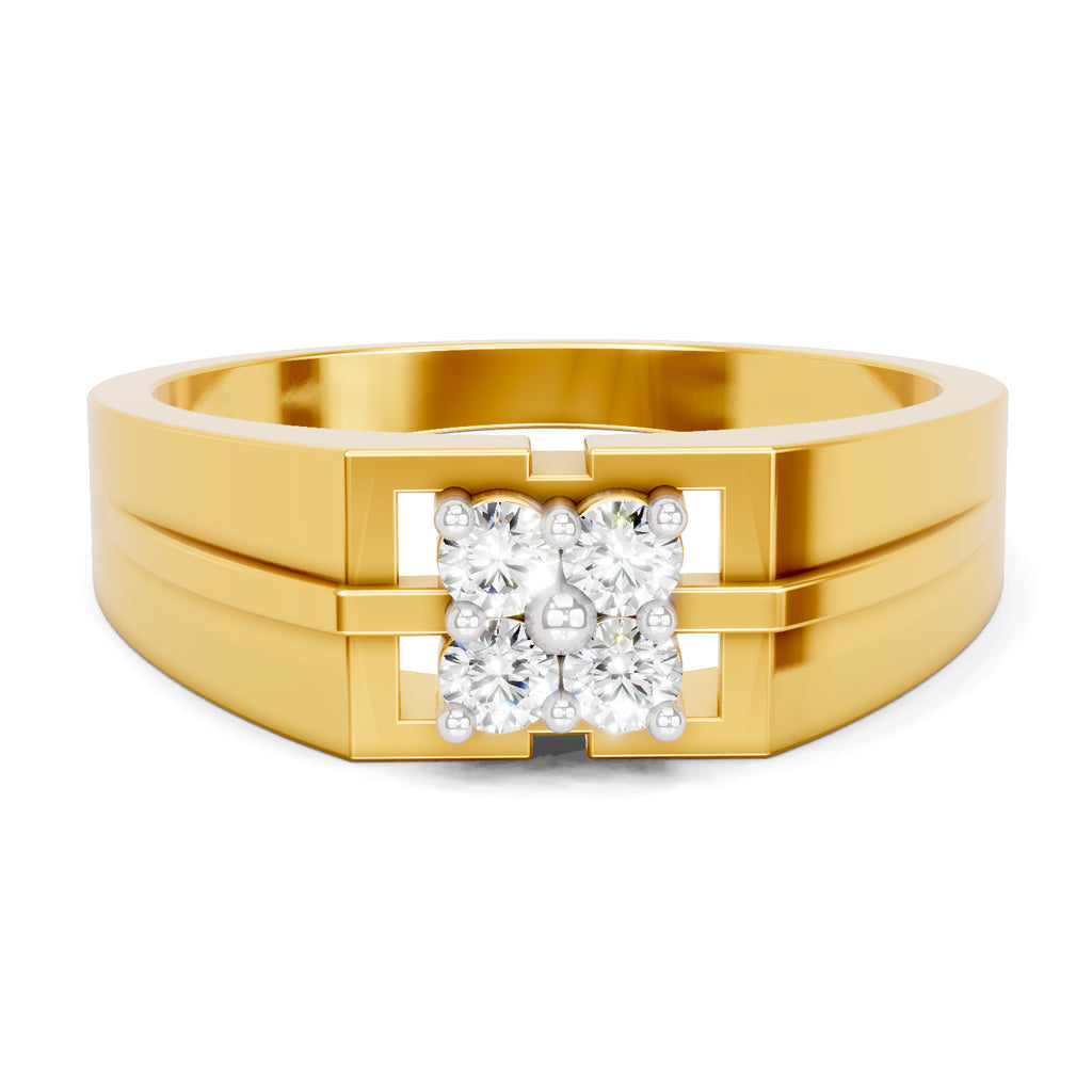 Lab Grown Diamond Ring For Men 0.24 Carat IGI Certified Round Shape 925 Sterling Silver Gold Plated Fashion Ring