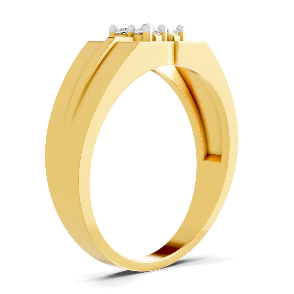 Lab Grown Diamond Ring For Men 0.24 Carat IGI Certified Round Shape 925 Sterling Silver Gold Plated Fashion Ring
