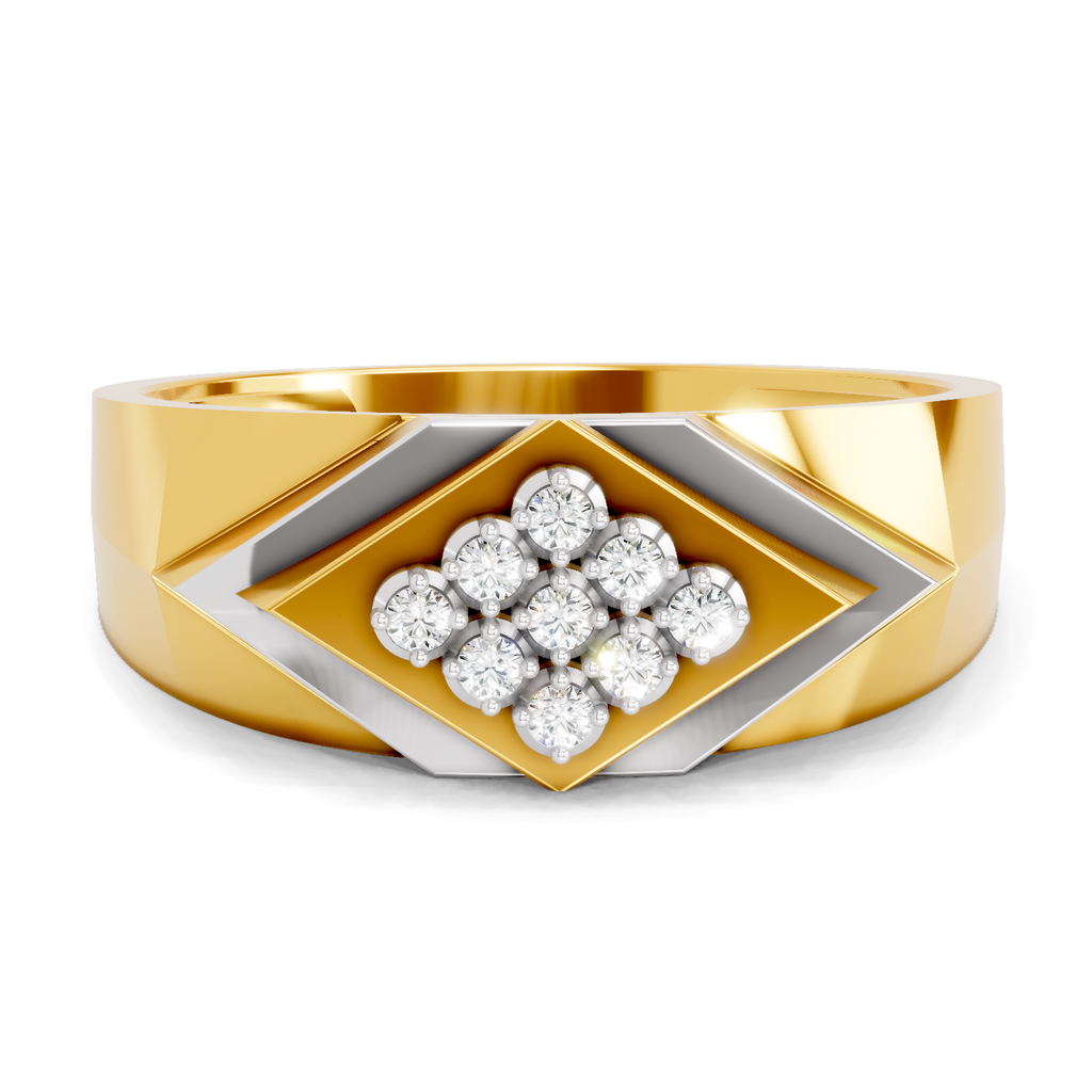 Lab Grown Diamond Ring For Men 0.14 Carat IGI Certified Round Shape 925 Sterling Silver Gold Plated Regal Prism Ring