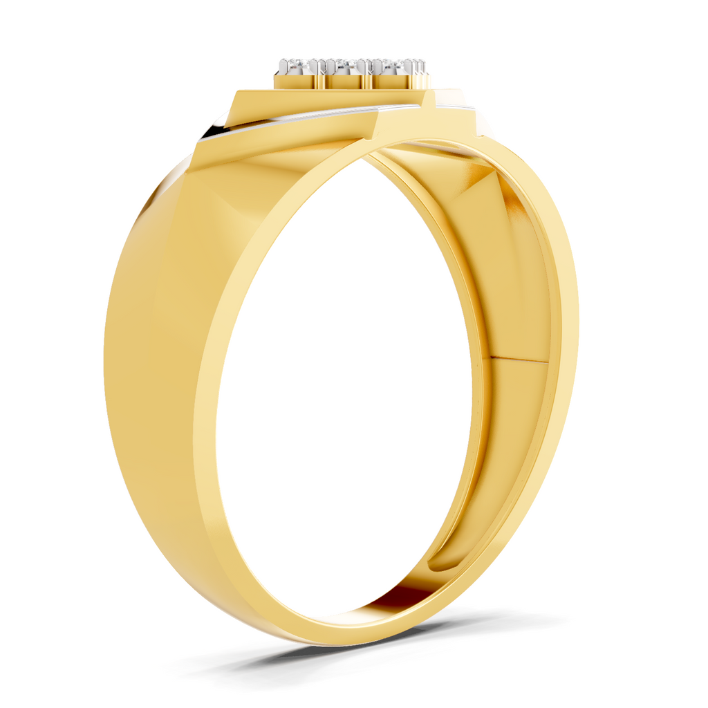 Lab Grown Diamond Ring For Men 0.14 Carat IGI Certified Round Shape 925 Sterling Silver Gold Plated Regal Prism Ring